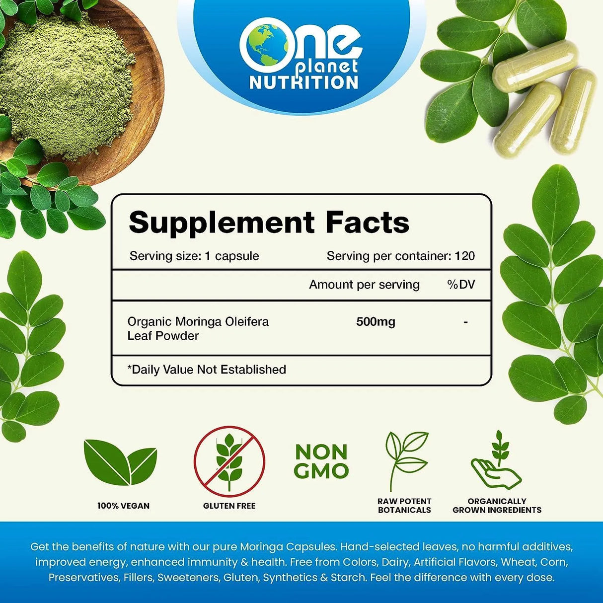 ONE PLANET NUTRITION - One Planet Nutrition Organic Moringa 500Mg. 120 Capsulas - The Red Vitamin MX - Suplementos Alimenticios - {{ shop.shopifyCountryName }}