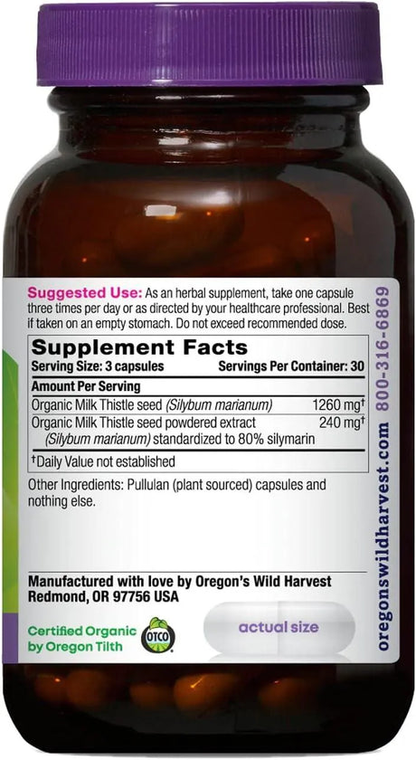 OREGON'S WILD HARVEST - Oregon's Wild Harvest Certified Organic Milk Thistle Herbal Supplement 90 Capsulas - The Red Vitamin MX - Suplementos Alimenticios - {{ shop.shopifyCountryName }}