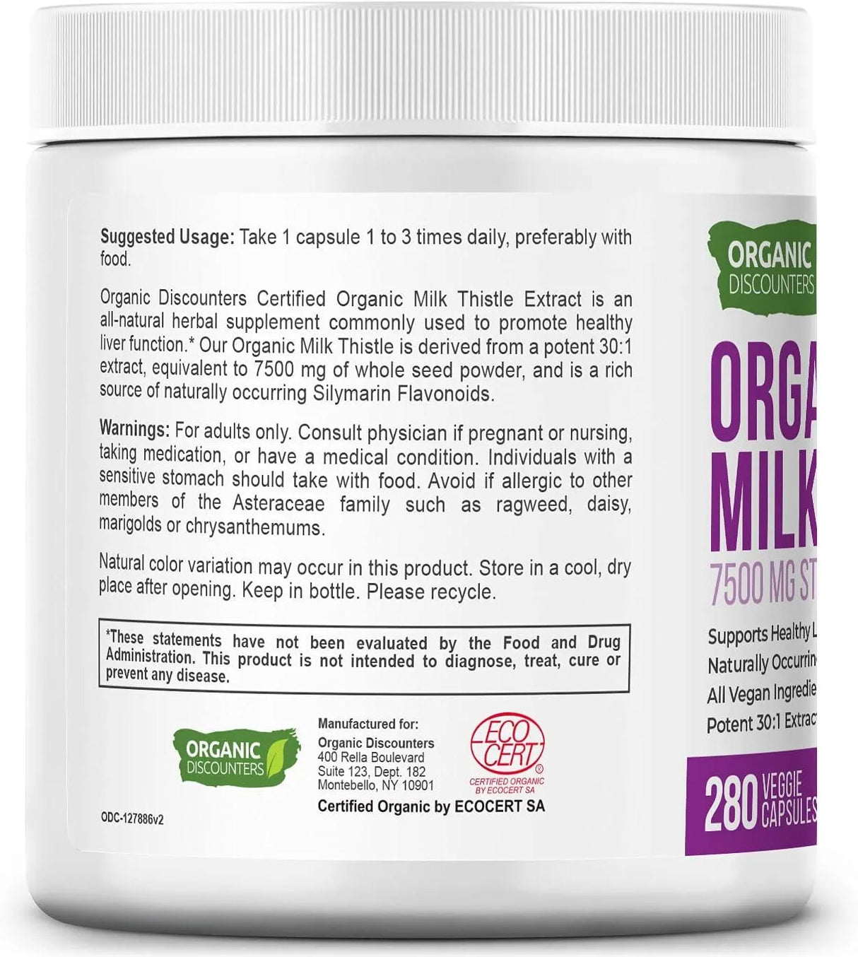 ORGANIC DISCOUNTERS - Organic Discounters Organic Milk Thistle Extract 7500Mg. 280 Capsulas - The Red Vitamin MX - Suplementos Alimenticios - {{ shop.shopifyCountryName }}