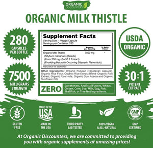 ORGANIC DISCOUNTERS - Organic Discounters Organic Milk Thistle Extract 7500Mg. 280 Capsulas - The Red Vitamin MX - Suplementos Alimenticios - {{ shop.shopifyCountryName }}