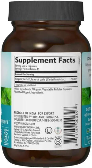 ORGANIC INDIA - Organic India Gotu Kola Herbal Supplement 90 Capsulas - The Red Vitamin MX - Suplementos Alimenticios - {{ shop.shopifyCountryName }}