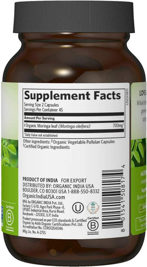 ORGANIC INDIA - ORGANIC INDIA Moringa Herbal Supplement 90 Capsulas - The Red Vitamin MX - Suplementos Alimenticios - {{ shop.shopifyCountryName }}