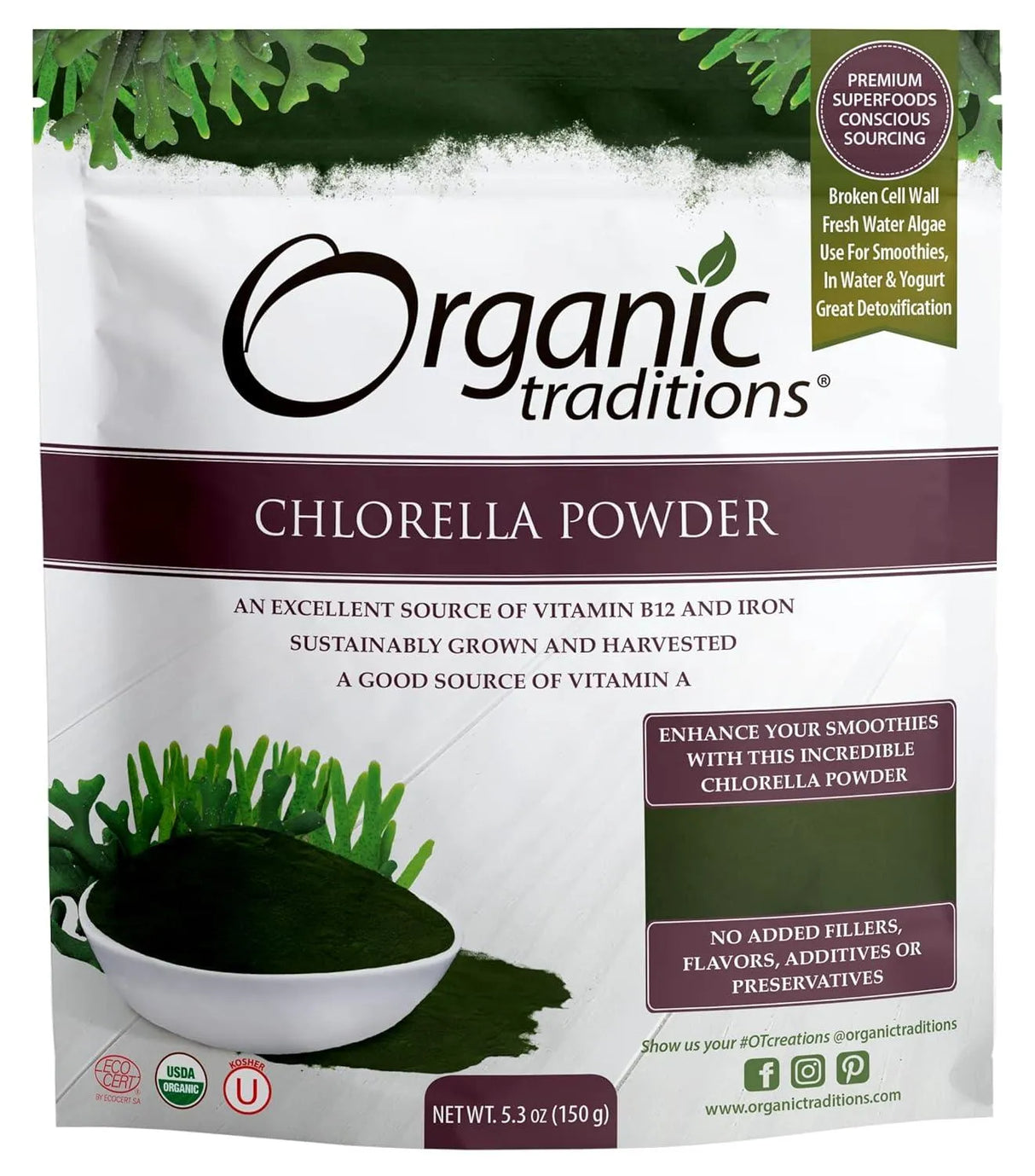 ORGANIC TRADITIONS - Organic Traditions Chlorella Powder 150Gr. - The Red Vitamin MX - Suplementos Alimenticios - {{ shop.shopifyCountryName }}