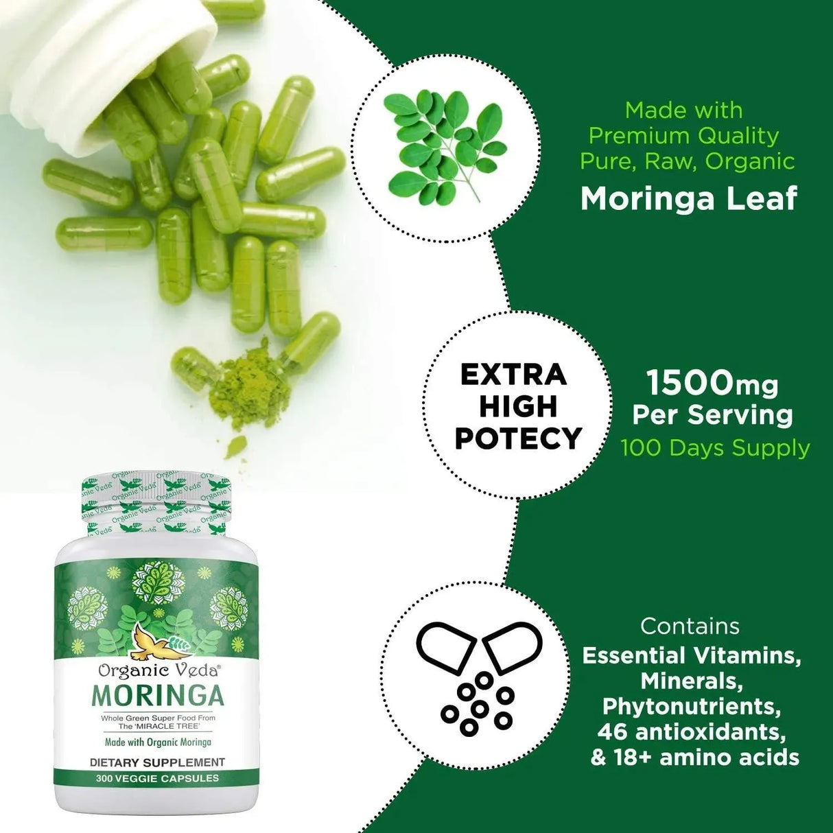 ORGANIC VEDA - Organic Veda Moringa Capsules 300 Capsulas - The Red Vitamin MX - Suplementos Alimenticios - {{ shop.shopifyCountryName }}