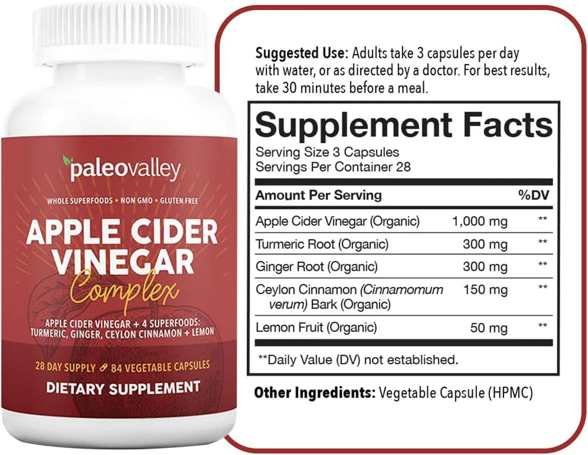 PALEOVALLEY - Paleovalley Apple Cider Vinegar Complex 84 Capsulas - The Red Vitamin MX - Suplementos Alimenticios - {{ shop.shopifyCountryName }}