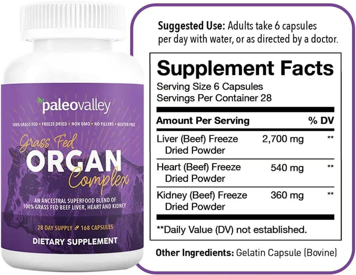 PALEOVALLEY - Paleovalley Grass Fed Beef Organ Complex 168 Capsulas - The Red Vitamin MX - Suplementos Alimenticios - {{ shop.shopifyCountryName }}