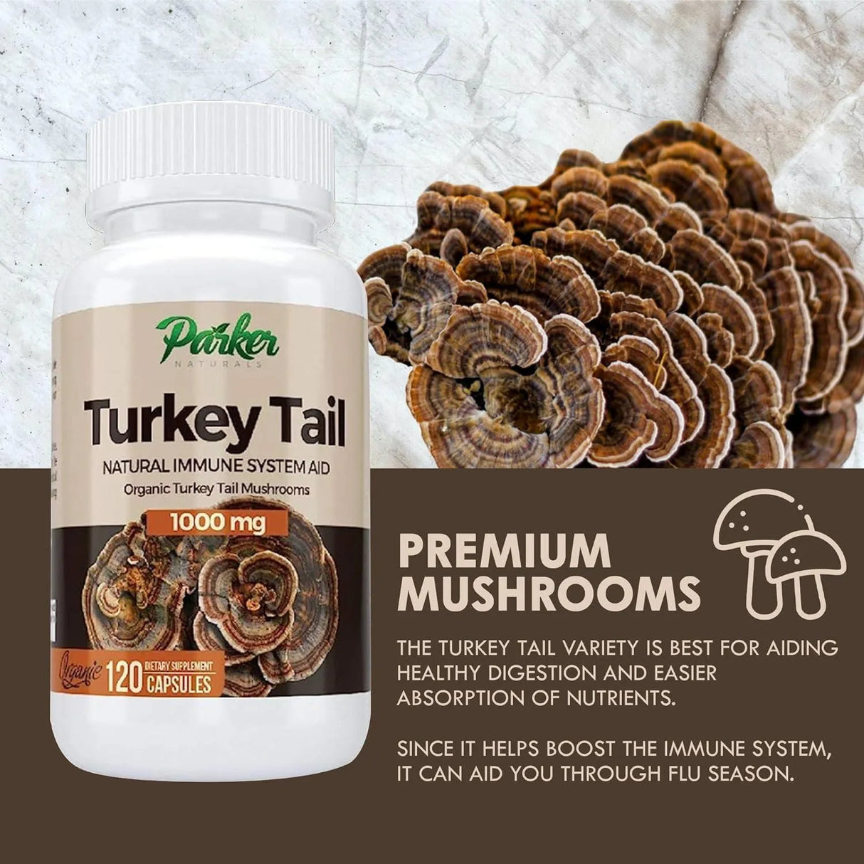 PARKER NATURALS - Parker Naturals Premium Organic Turkey Tail Mushroom 120 Capsulas - The Red Vitamin MX - Suplementos Alimenticios - {{ shop.shopifyCountryName }}