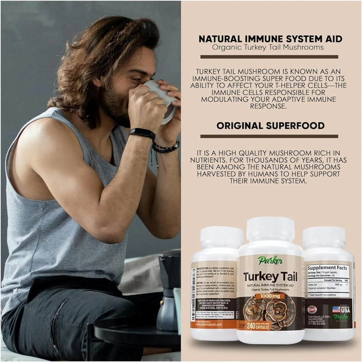 PARKER NATURALS - Parker Naturals Premium Organic Turkey Tail Mushroom 240 Capsulas - The Red Vitamin MX - Suplementos Alimenticios - {{ shop.shopifyCountryName }}