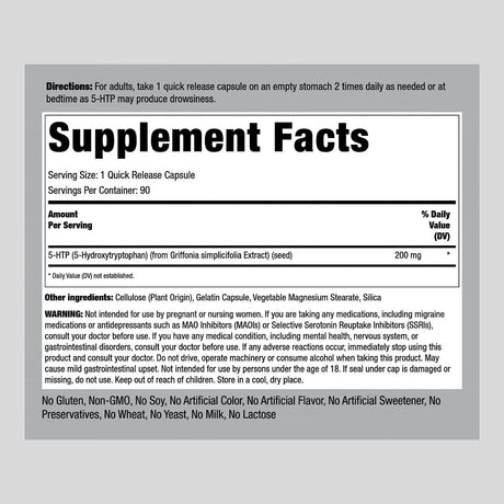 PIPING ROCK - Piping Rock 5HTP 200Mg. 90 Capsulas - The Red Vitamin MX - Suplementos Alimenticios - {{ shop.shopifyCountryName }}