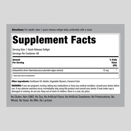 PIPING ROCK - Piping Rock Astaxanthin 12Mg. 60 Capsulas Blandas - The Red Vitamin MX - Suplementos Alimenticios - {{ shop.shopifyCountryName }}