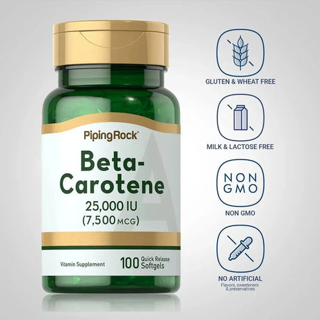 PIPING ROCK - Piping Rock Beta Carotene 25000 IU 100 Capsulas Blandas - The Red Vitamin MX - Suplementos Alimenticios - {{ shop.shopifyCountryName }}