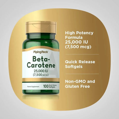 PIPING ROCK - Piping Rock Beta Carotene 25000 IU 100 Capsulas Blandas - The Red Vitamin MX - Suplementos Alimenticios - {{ shop.shopifyCountryName }}
