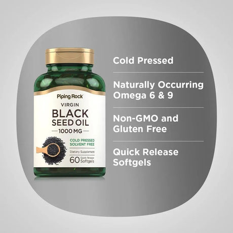 PIPING ROCK - Piping Rock Black Seed Oil 1000Mg. 60 Capsulas Blandas - The Red Vitamin MX - Suplementos Alimenticios - {{ shop.shopifyCountryName }}