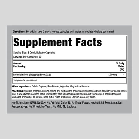 PIPING ROCK - Piping Rock Bromelain Supplement 1700Mg. 120 Capsulas - The Red Vitamin MX - Suplementos Alimenticios - {{ shop.shopifyCountryName }}