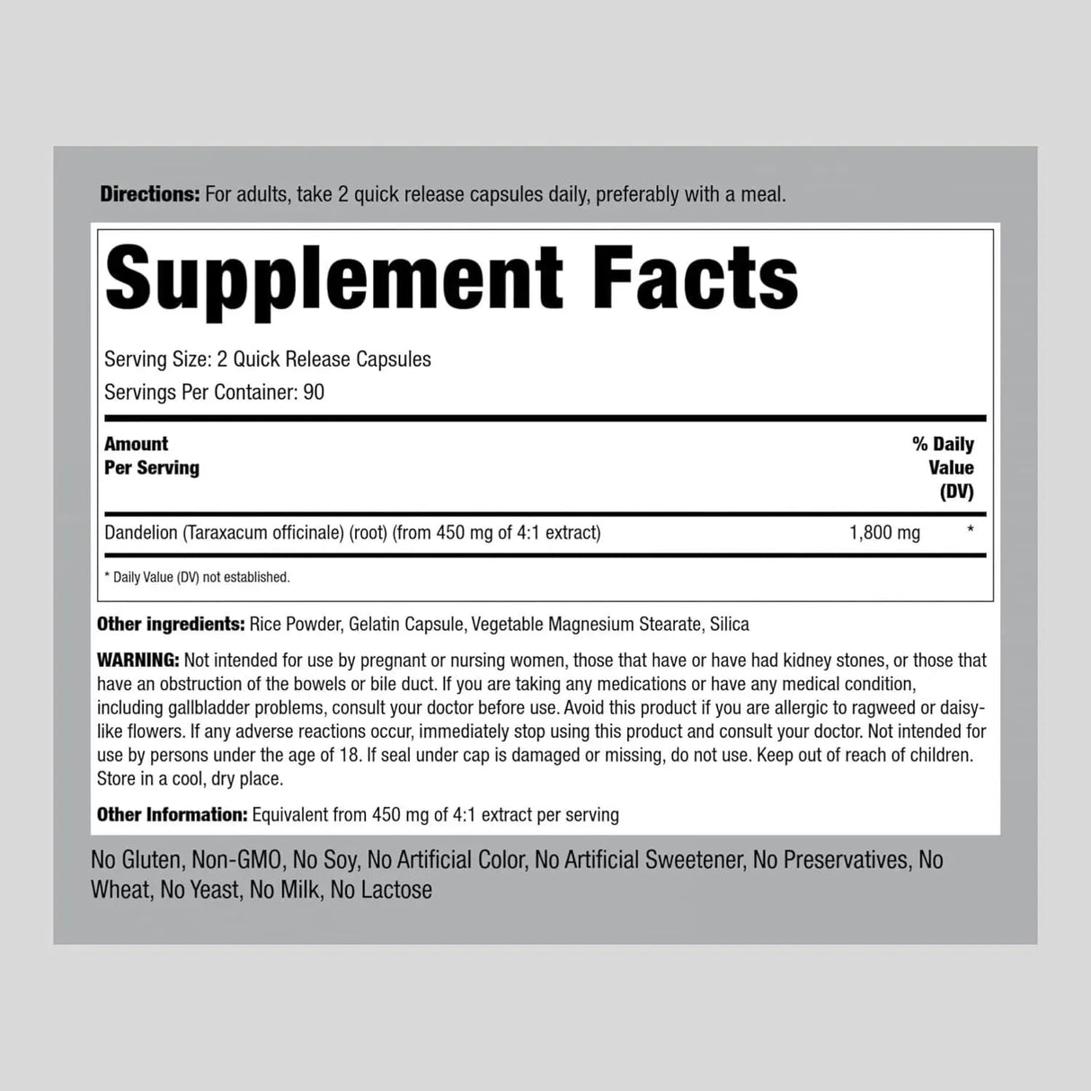 PIPING ROCK - Piping Rock Dandelion Root 1800Mg. 180 Capsulas - The Red Vitamin MX - Suplementos Alimenticios - {{ shop.shopifyCountryName }}