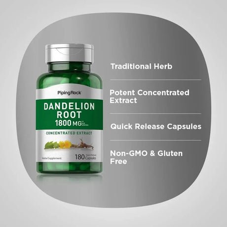 PIPING ROCK - Piping Rock Dandelion Root 1800Mg. 180 Capsulas - The Red Vitamin MX - Suplementos Alimenticios - {{ shop.shopifyCountryName }}