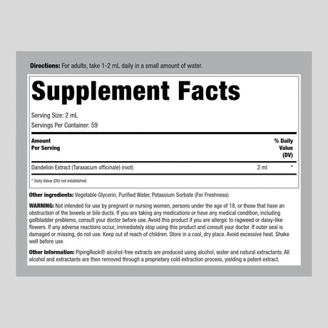 PIPING ROCK - Piping Rock Dandelion Root Extract 4 Fl.Oz. - The Red Vitamin MX - Suplementos Alimenticios - {{ shop.shopifyCountryName }}