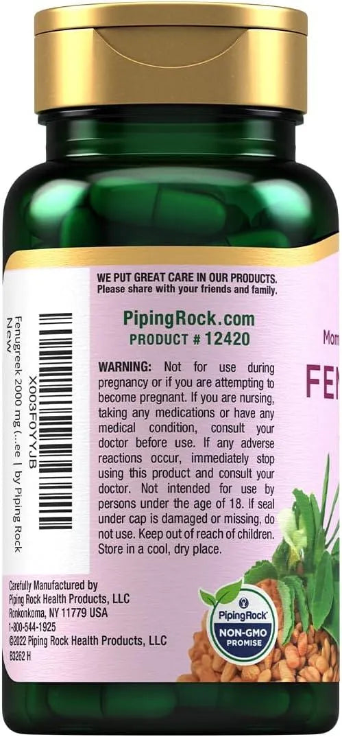 PIPING ROCK - Piping Rock Fenugreek Capsules 2000Mg. 100 Capsulas - The Red Vitamin MX - Suplementos Alimenticios - {{ shop.shopifyCountryName }}