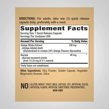 PIPING ROCK - Piping Rock Ginkgo Biloba Supplements 120Mg. 200 Capsulas - The Red Vitamin MX - Suplementos Alimenticios - {{ shop.shopifyCountryName }}