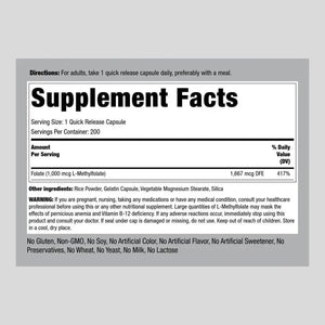 PIPING ROCK - Piping Rock L-Methylfolate 1000mcg 200 Capsulas - The Red Vitamin MX - Suplementos Alimenticios - {{ shop.shopifyCountryName }}
