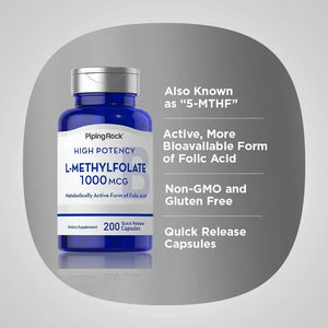 PIPING ROCK - Piping Rock L-Methylfolate 1000mcg 200 Capsulas - The Red Vitamin MX - Suplementos Alimenticios - {{ shop.shopifyCountryName }}