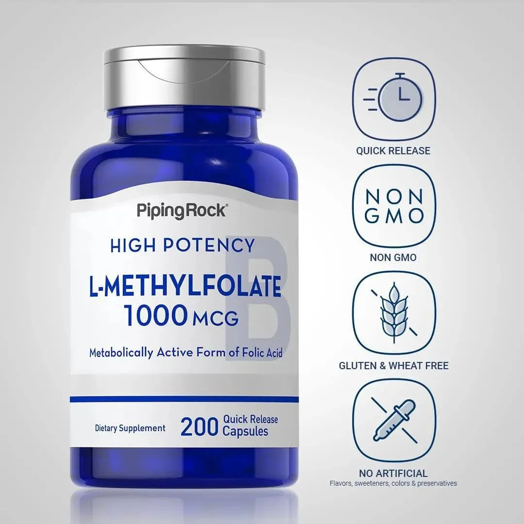 PIPING ROCK - Piping Rock L-Methylfolate 1000mcg 200 Capsulas - The Red Vitamin MX - Suplementos Alimenticios - {{ shop.shopifyCountryName }}