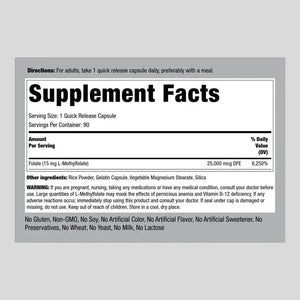 PIPING ROCK - Piping Rock L Methylfolate 15Mg. 90 Capsulas - The Red Vitamin MX - Suplementos Alimenticios - {{ shop.shopifyCountryName }}
