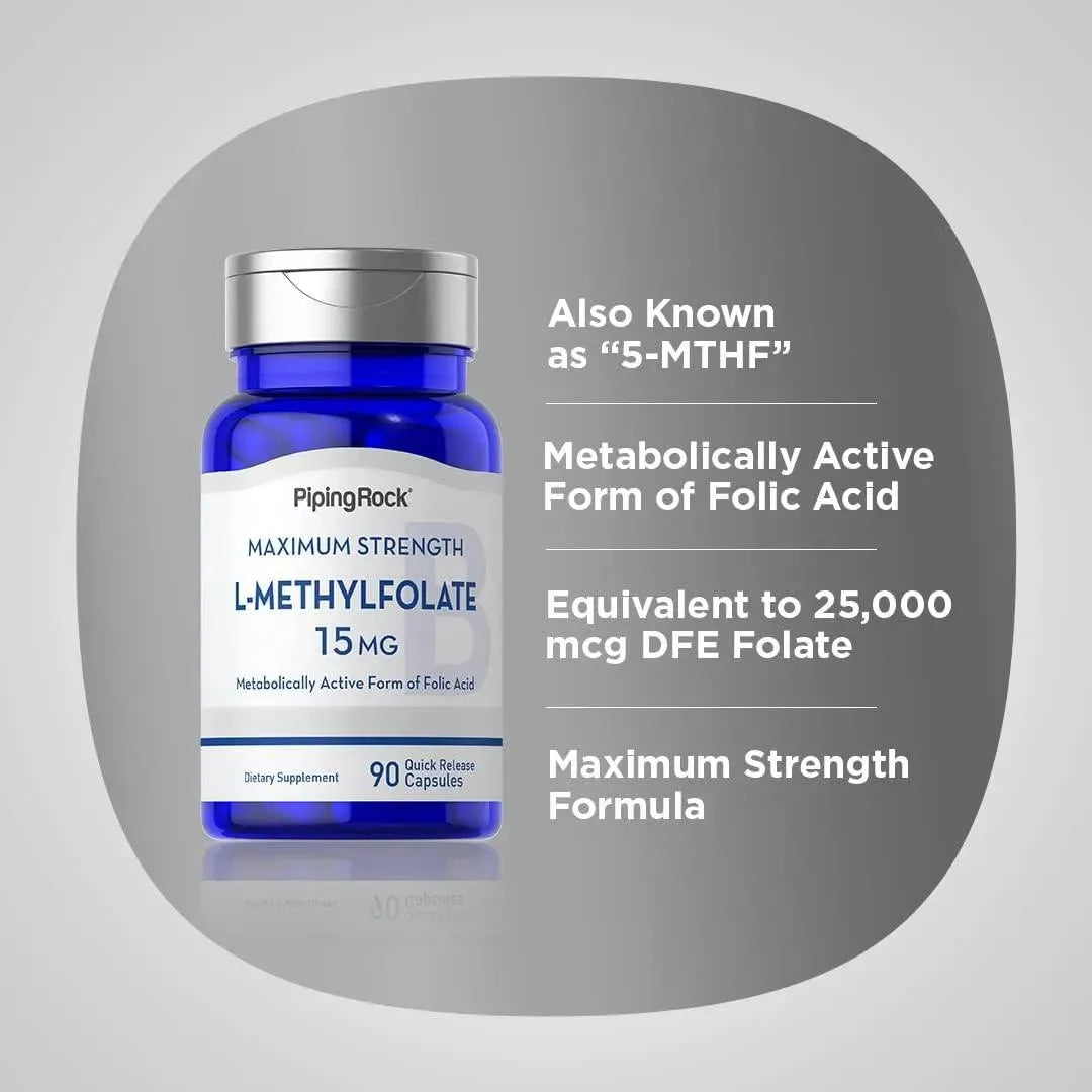 PIPING ROCK - Piping Rock L Methylfolate 15Mg. 90 Capsulas - The Red Vitamin MX - Suplementos Alimenticios - {{ shop.shopifyCountryName }}
