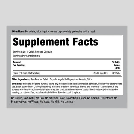 PIPING ROCK - Piping Rock L-Methylfolate 7.5Mg. 60 Capsulas - The Red Vitamin MX - Suplementos Alimenticios - {{ shop.shopifyCountryName }}