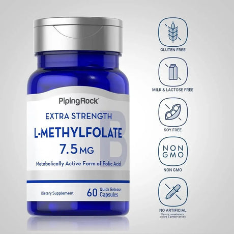 PIPING ROCK - Piping Rock L-Methylfolate 7.5Mg. 60 Capsulas - The Red Vitamin MX - Suplementos Alimenticios - {{ shop.shopifyCountryName }}