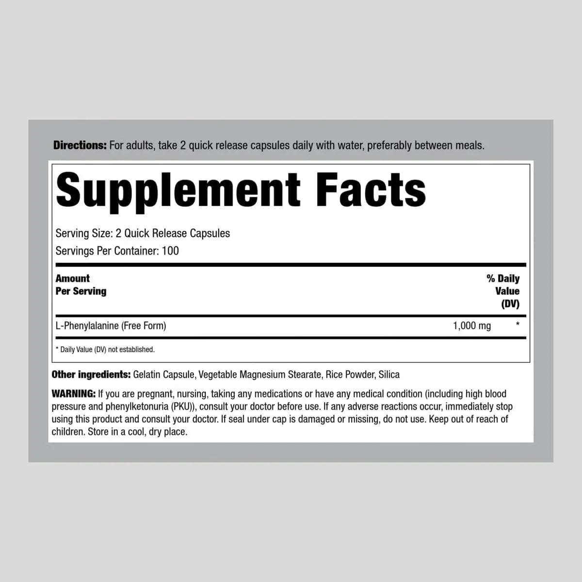 PIPING ROCK - Piping Rock L Phenylalanine 1000Mg. 200 Capsulas - The Red Vitamin MX - Suplementos Alimenticios - {{ shop.shopifyCountryName }}