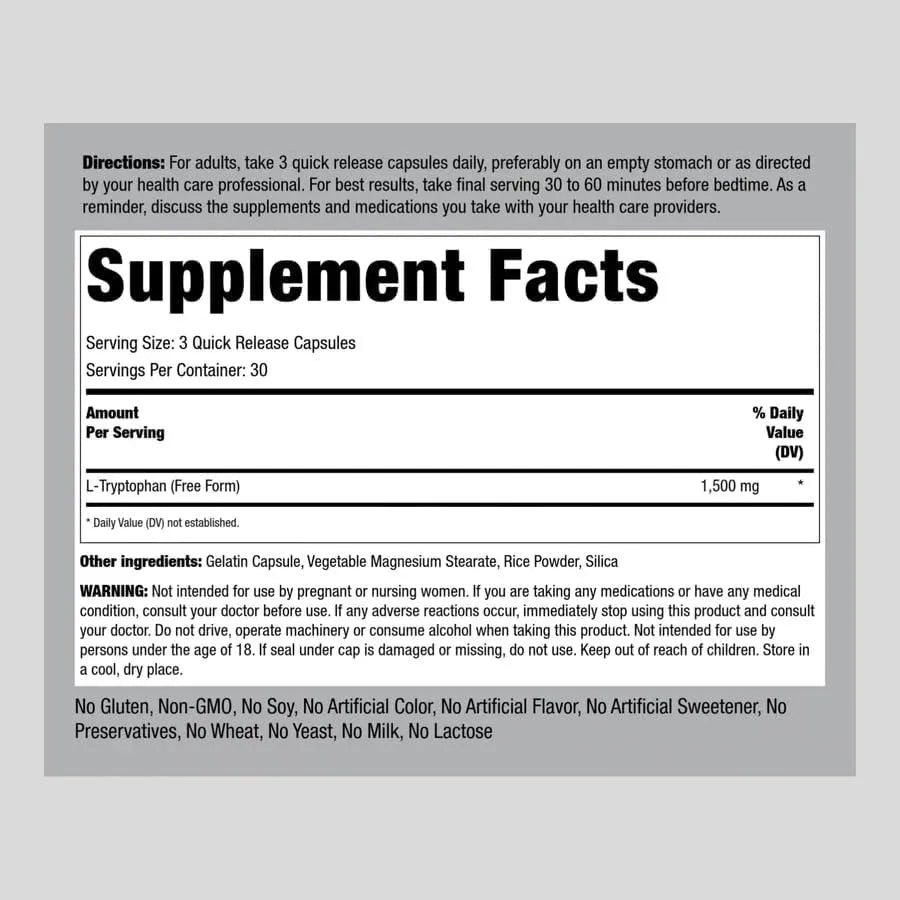 PIPING ROCK - Piping Rock L-Tryptophan 1500Mg. 90 Capsulas - The Red Vitamin MX - Suplementos Alimenticios - {{ shop.shopifyCountryName }}