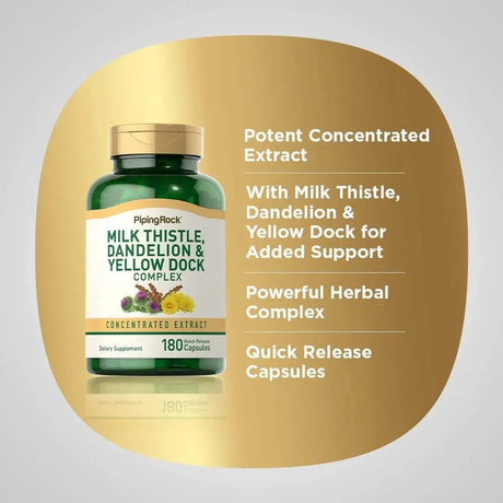 PIPING ROCK - Piping Rock Milk Thistle, Dandelion & Yellow Dock 180 Capsulas - The Red Vitamin MX - Suplementos Alimenticios - {{ shop.shopifyCountryName }}