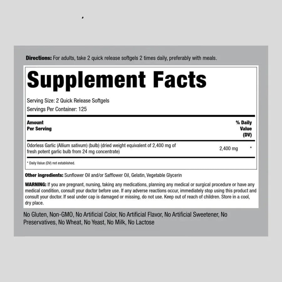 PIPING ROCK - Piping Rock Odorless Garlic Pills 2400Mg. 250 Capsulas Blandas - The Red Vitamin MX - Suplementos Alimenticios - {{ shop.shopifyCountryName }}
