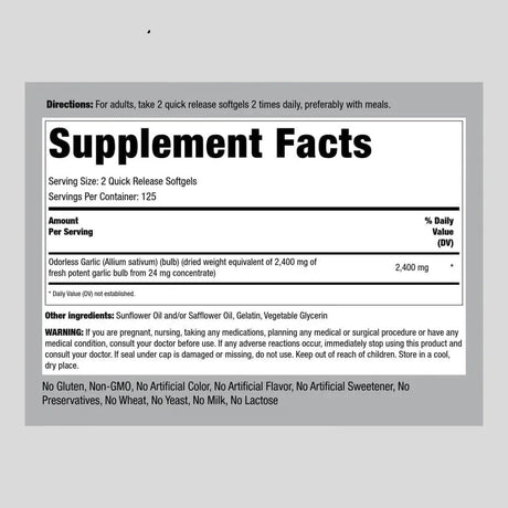 PIPING ROCK - Piping Rock Odorless Garlic Pills 2400Mg. 250 Capsulas Blandas - The Red Vitamin MX - Suplementos Alimenticios - {{ shop.shopifyCountryName }}