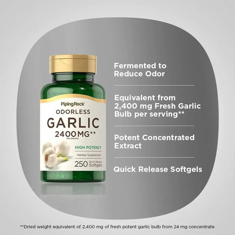PIPING ROCK - Piping Rock Odorless Garlic Pills 2400Mg. 250 Capsulas Blandas - The Red Vitamin MX - Suplementos Alimenticios - {{ shop.shopifyCountryName }}