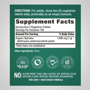 PIPING ROCK - Piping Rock Organic Spirulina 1000Mg. 300 Tabletas - The Red Vitamin MX - Suplementos Alimenticios - {{ shop.shopifyCountryName }}