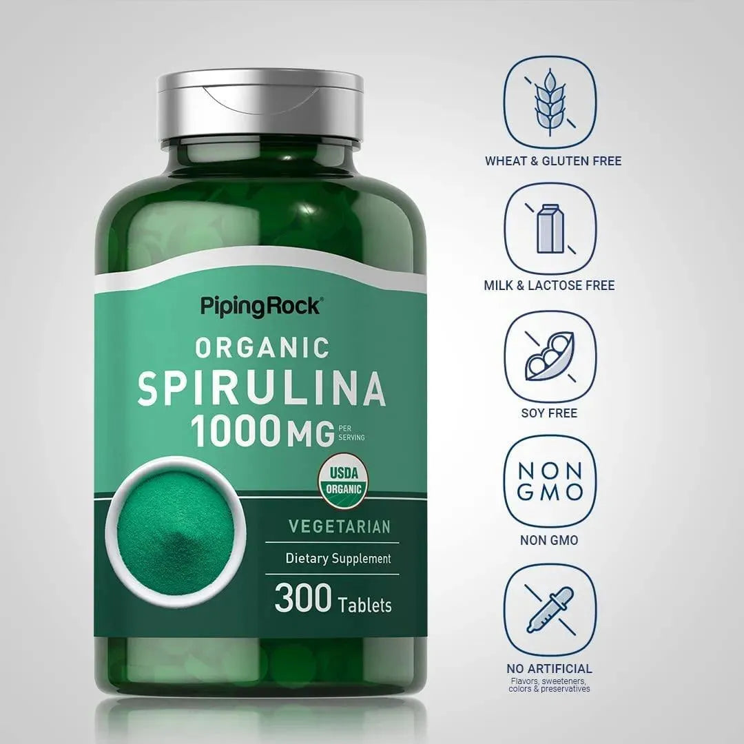 PIPING ROCK - Piping Rock Organic Spirulina 1000Mg. 300 Tabletas - The Red Vitamin MX - Suplementos Alimenticios - {{ shop.shopifyCountryName }}