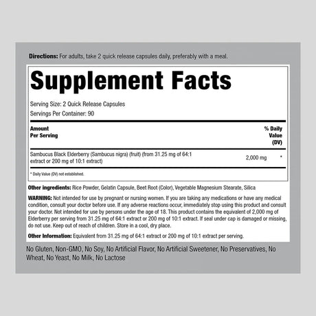 PIPING ROCK - Piping Rock Sambucus Elderberry 2000Mg. 180 Capsulas - The Red Vitamin MX - Suplementos Alimenticios - {{ shop.shopifyCountryName }}