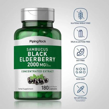 PIPING ROCK - Piping Rock Sambucus Elderberry 2000Mg. 180 Capsulas - The Red Vitamin MX - Suplementos Alimenticios - {{ shop.shopifyCountryName }}