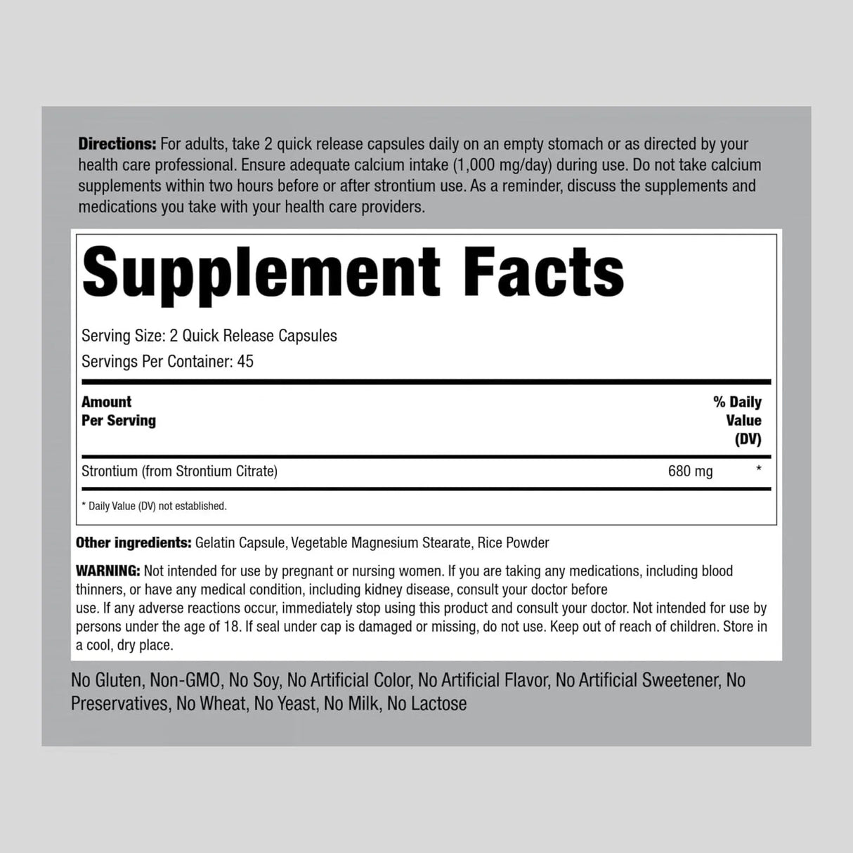 PIPING ROCK - Piping Rock Strontium Citrate 680Mg. 90 Capsulas - The Red Vitamin MX - Suplementos Alimenticios - {{ shop.shopifyCountryName }}