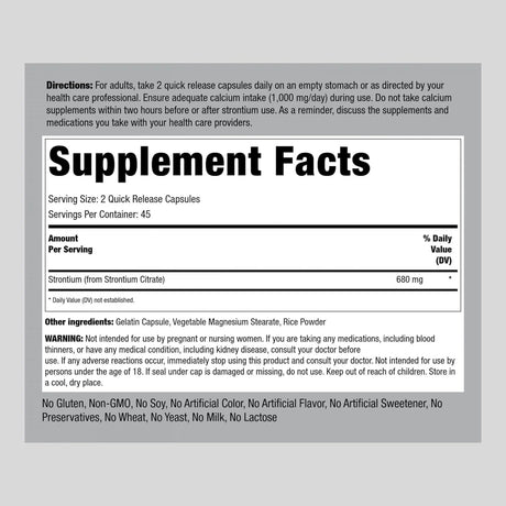 PIPING ROCK - Piping Rock Strontium Citrate 680Mg. 90 Capsulas - The Red Vitamin MX - Suplementos Alimenticios - {{ shop.shopifyCountryName }}