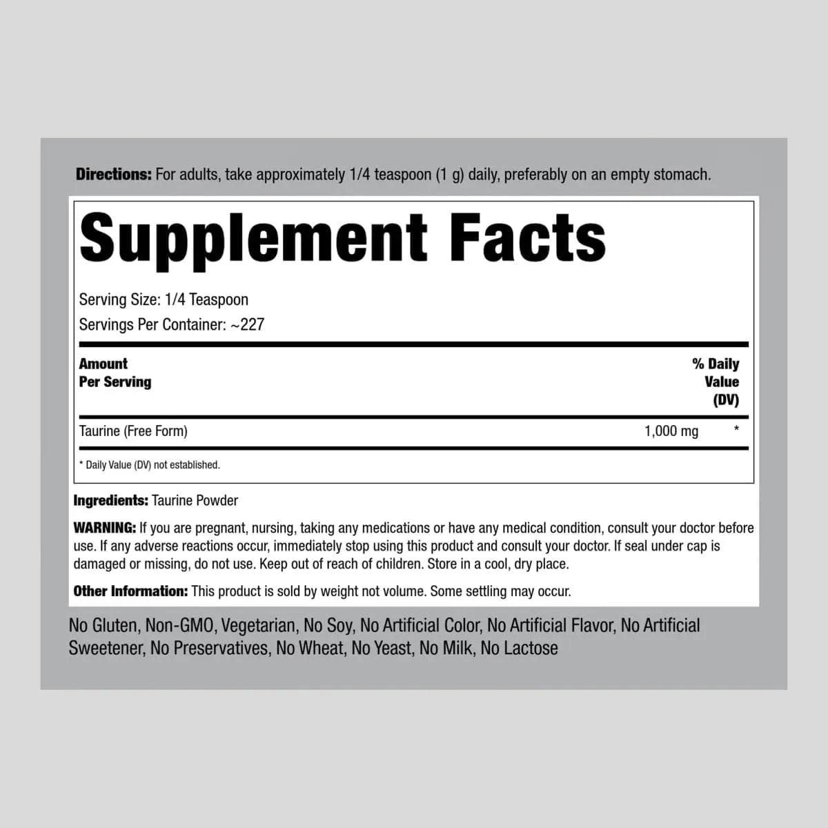 PIPING ROCK - Piping Rock Taurine Powder 1000MG. 227Gr. - The Red Vitamin MX - Suplementos Alimenticios - {{ shop.shopifyCountryName }}