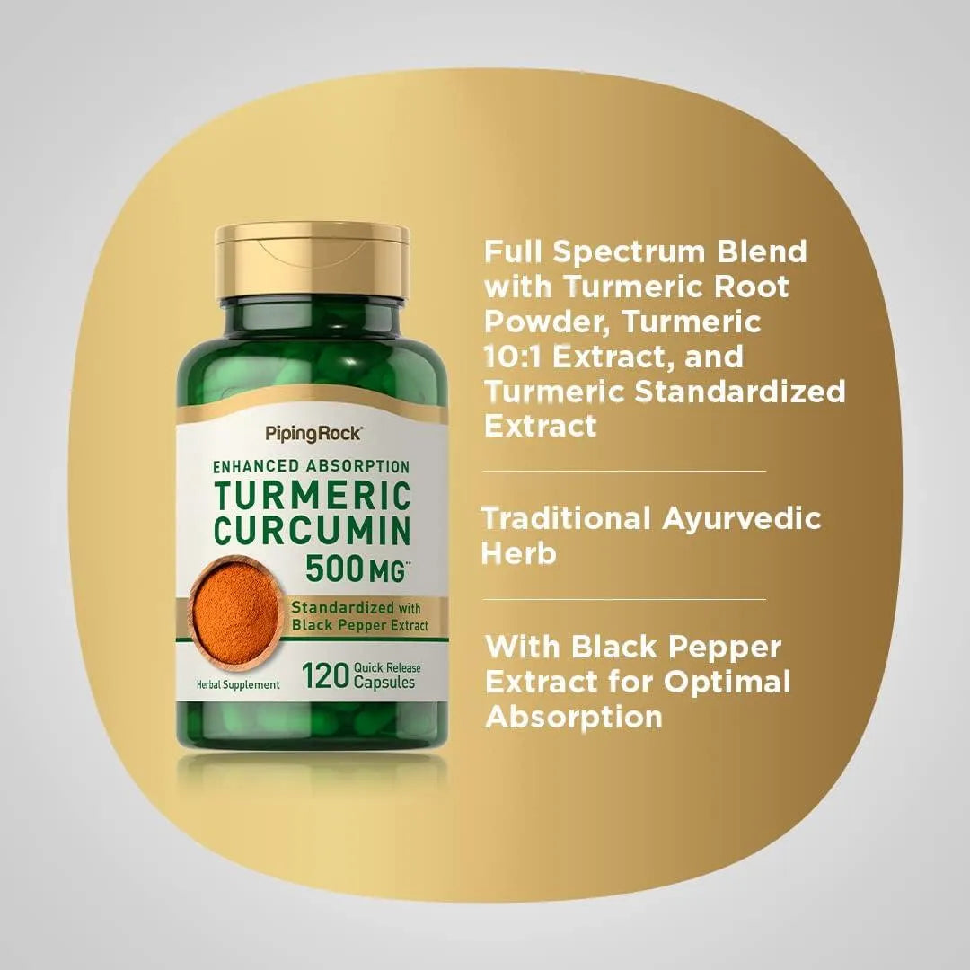 PIPING ROCK - Piping Rock Turmeric Curcumin with Black Pepper Extract 500Mg. 120 Capsulas - The Red Vitamin MX - Suplementos Alimenticios - {{ shop.shopifyCountryName }}