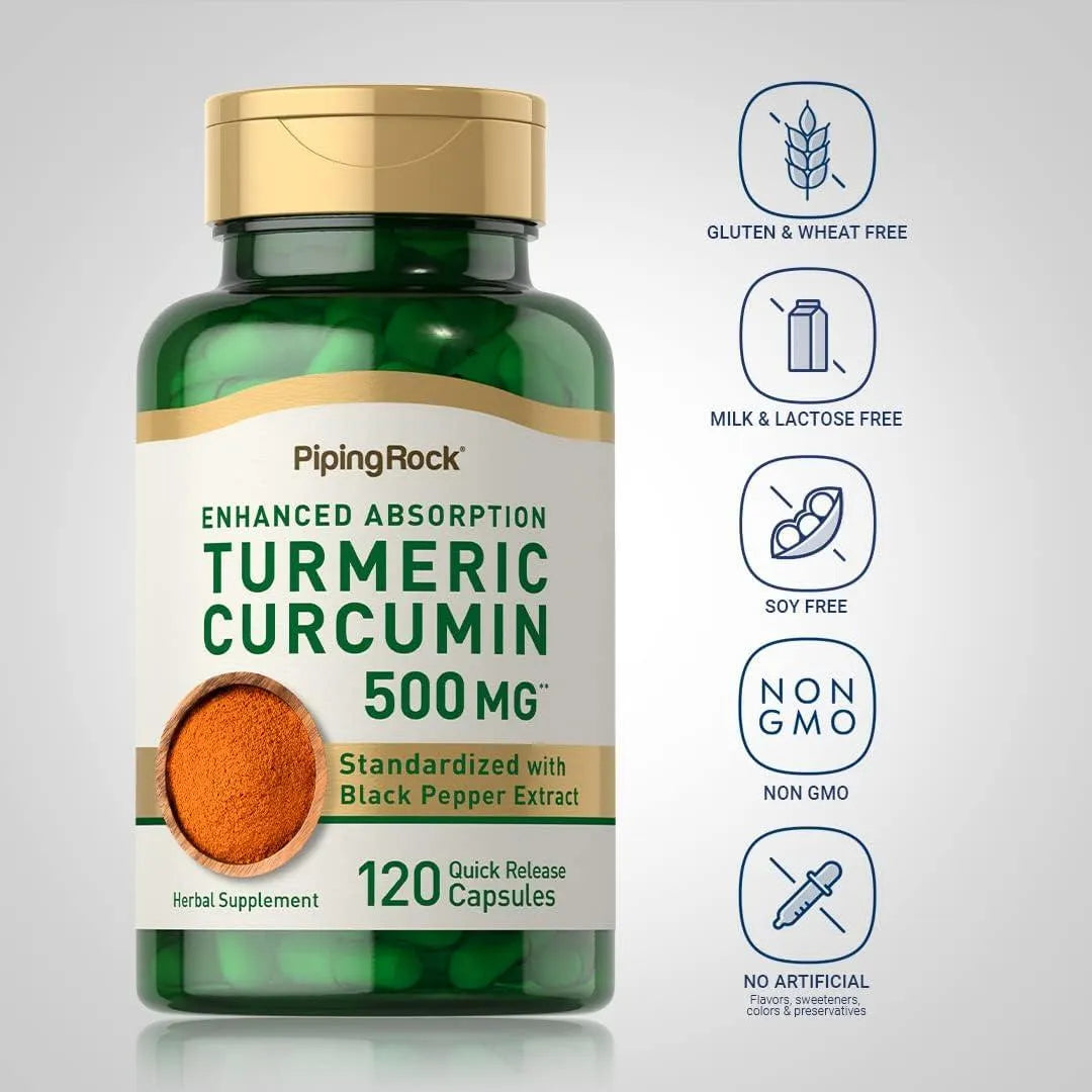 PIPING ROCK - Piping Rock Turmeric Curcumin with Black Pepper Extract 500Mg. 120 Capsulas - The Red Vitamin MX - Suplementos Alimenticios - {{ shop.shopifyCountryName }}