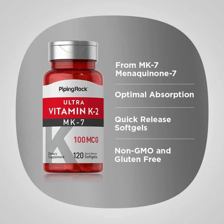 PIPING ROCK - Piping Rock Vitamin K2 MK-7 120 Capsulas Blandas - The Red Vitamin MX - Suplementos Alimenticios - {{ shop.shopifyCountryName }}