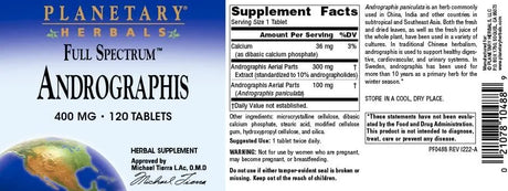 PLANETARY HERBALS - Planetary Herbals Full Spectrum Andrographis 400Mg. 120 Tabletas - The Red Vitamin MX - Suplementos Alimenticios - {{ shop.shopifyCountryName }}