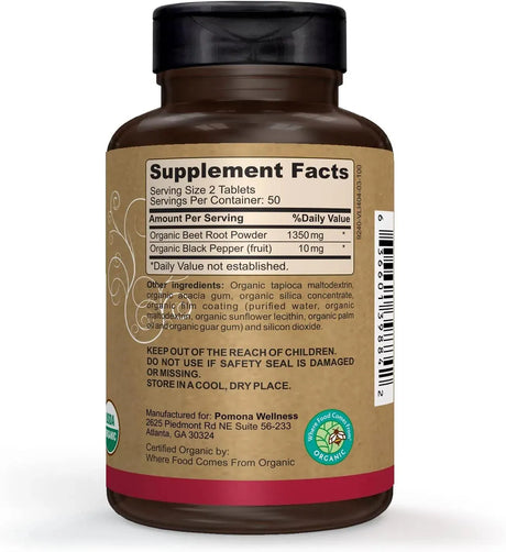 POMONA WELLNESS - Pomona Wellness Beet Root 1350Mg. 100 Tabletas - The Red Vitamin MX - Suplementos Alimenticios - {{ shop.shopifyCountryName }}
