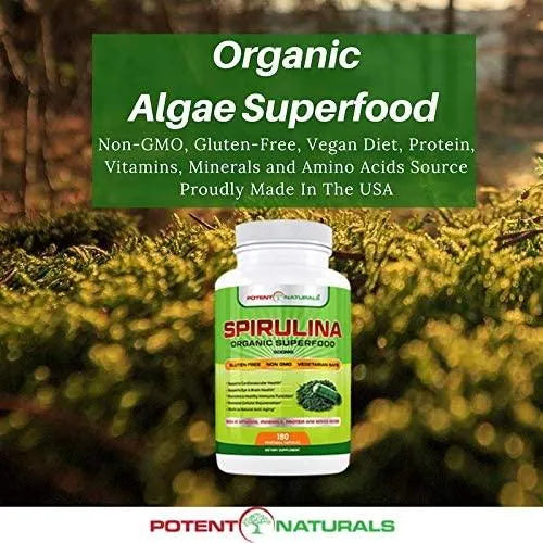 POTENT NATURALS - Potent Naturals Organic Spirulina 3000Mg. 180 Capsulas - The Red Vitamin MX - Suplementos Alimenticios - {{ shop.shopifyCountryName }}