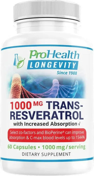 PRO HEALTH LONGEVITY - ProHealth Longevity Trans-Resveratrol 1,000Mg. 60 Capsulas - The Red Vitamin MX - Suplementos Alimenticios - {{ shop.shopifyCountryName }}